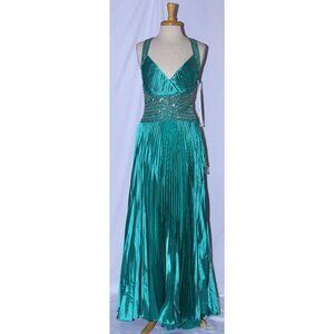 Eureka #2232 Satin Pleated and Beaded Prom or Military Ball Gown-Size M-TEAL-NWT